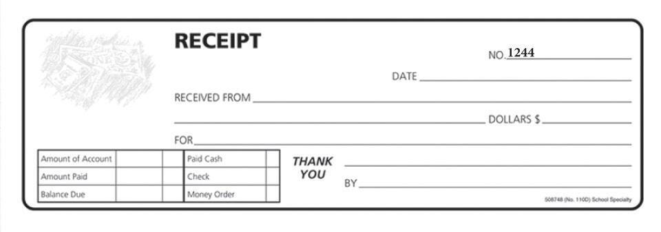 Hammond & Stephens 2 parts Carbonless Record Receipt Book, 8-1/2 x 11 inches, 240 Receipts, Pre-Numbered 1473616
